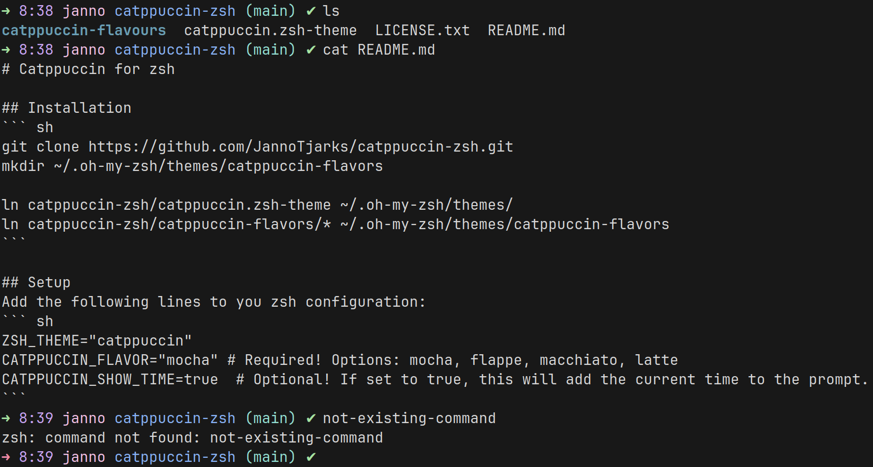 Screenshot of the catppuccin mocha flavor