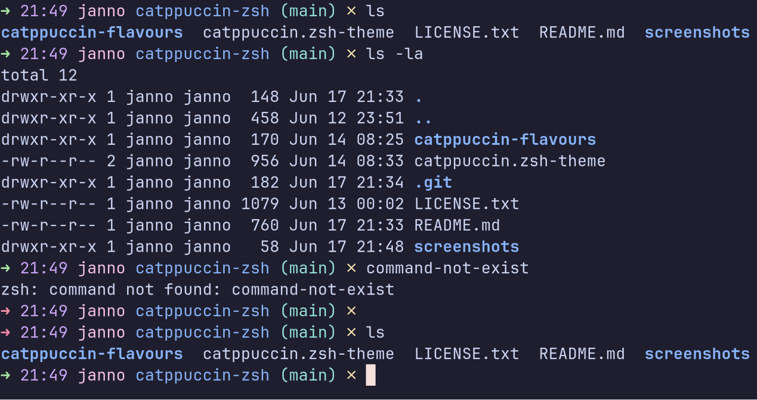Screenshot of the catppuccin mocha flavor