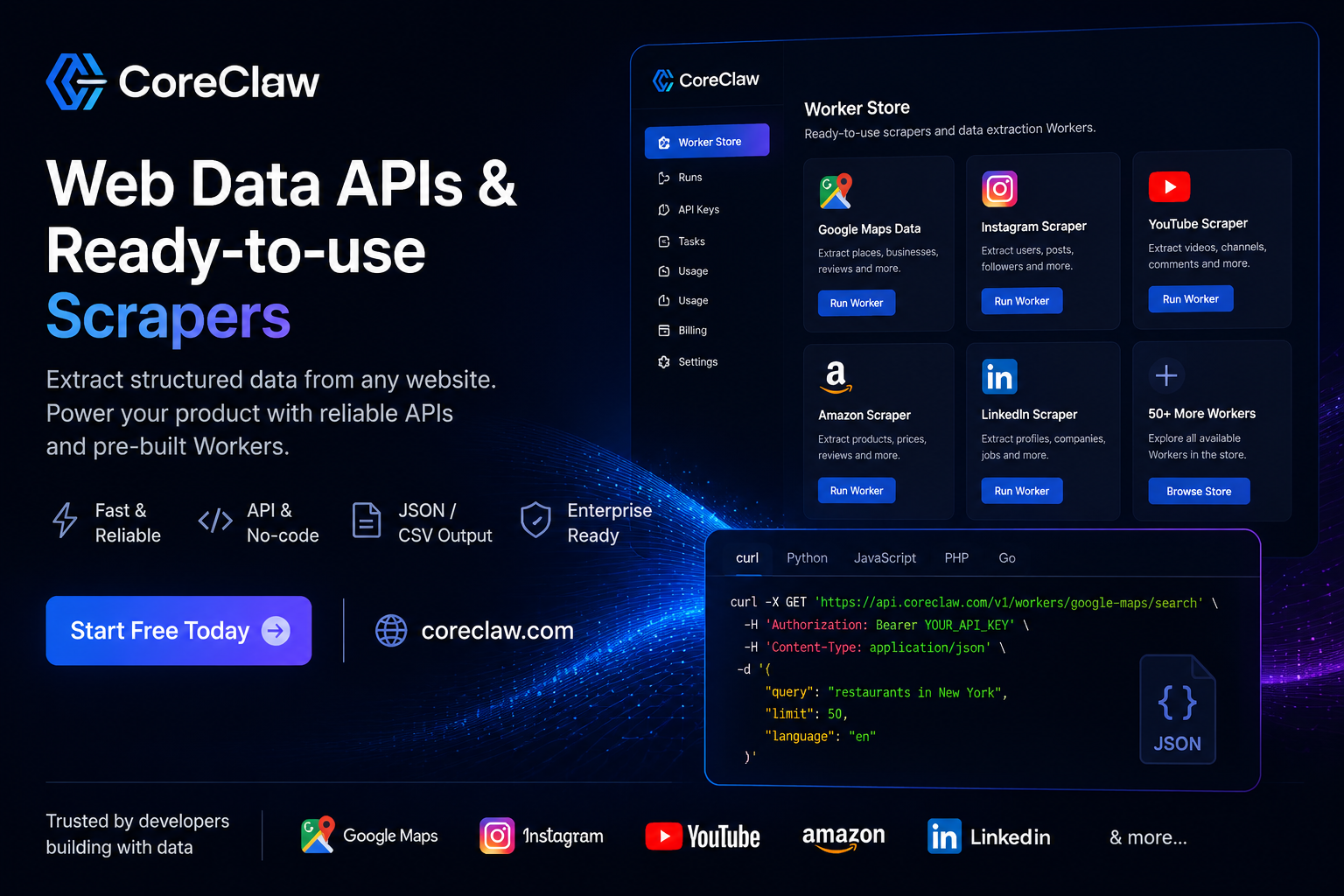 CoreClaw web data APIs and ready-to-use scrapers