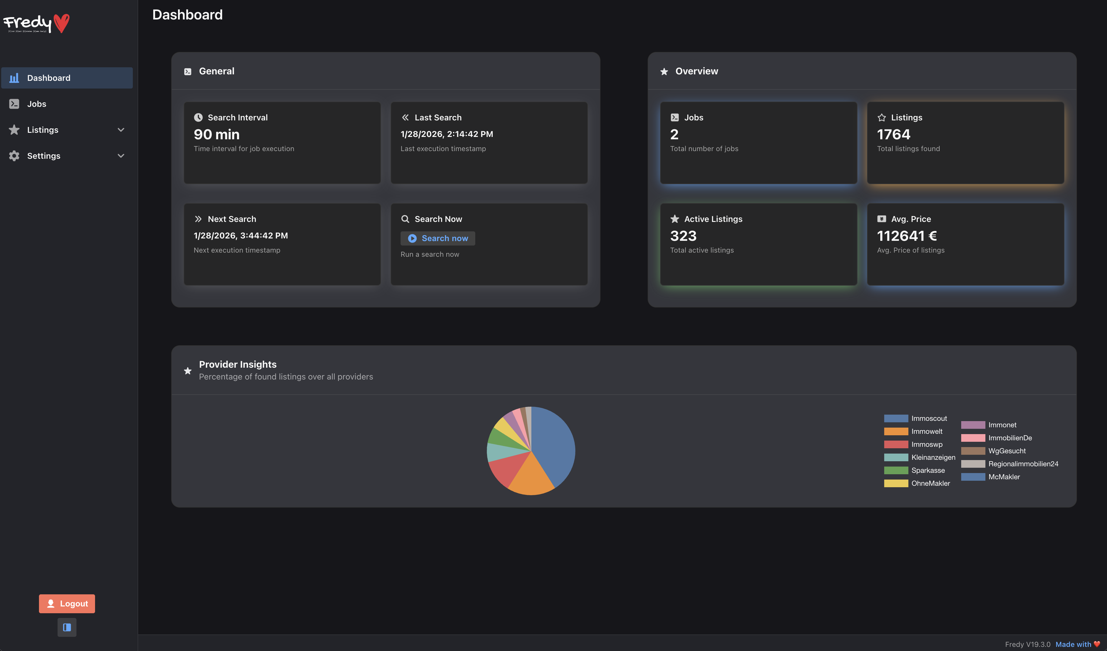Screenshot showing job configuration in Fredy