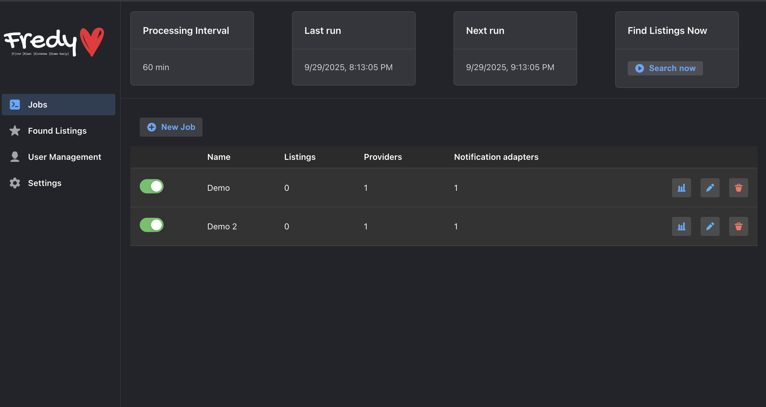 Screenshot showing Fredy