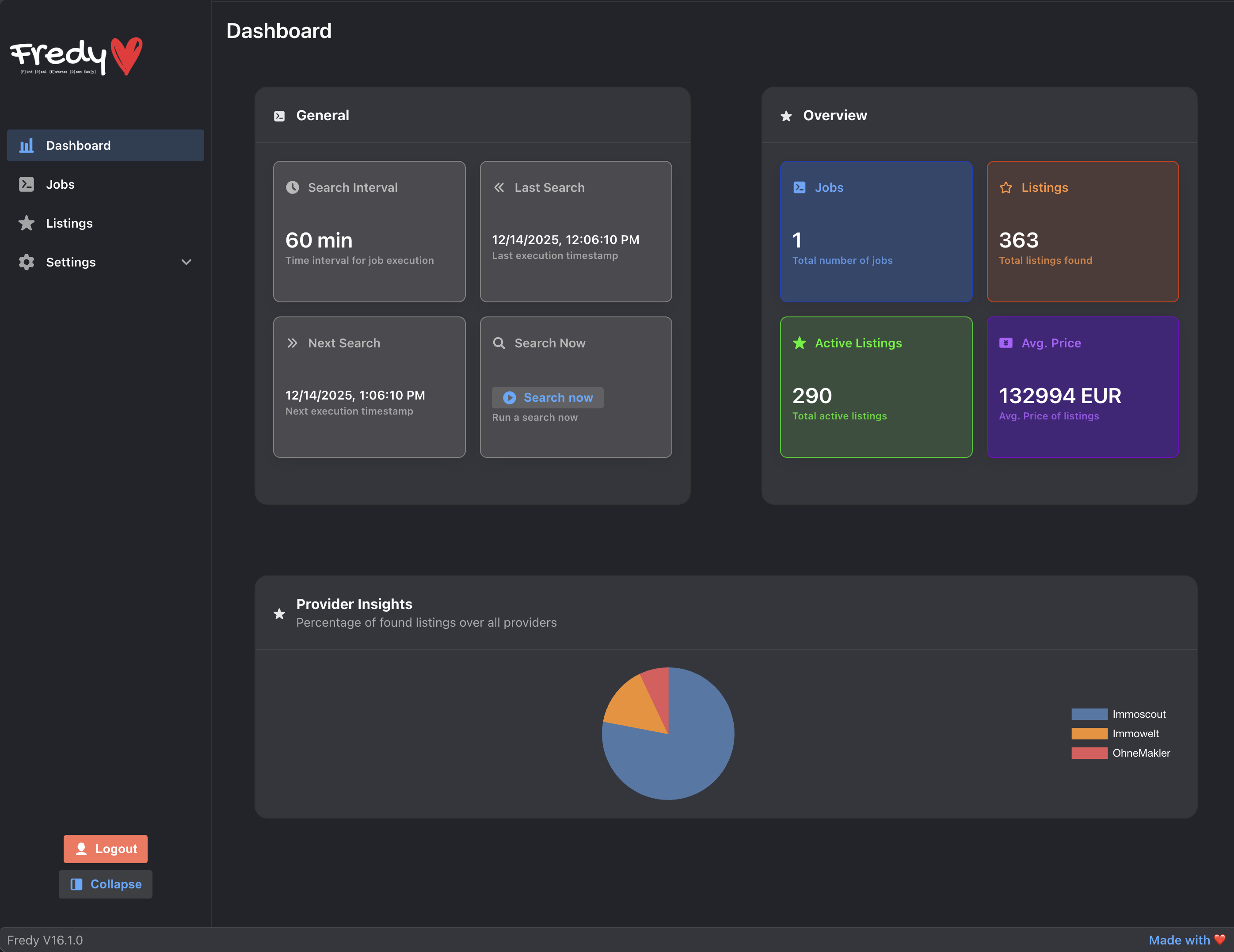 Screenshot showing job configuration in Fredy