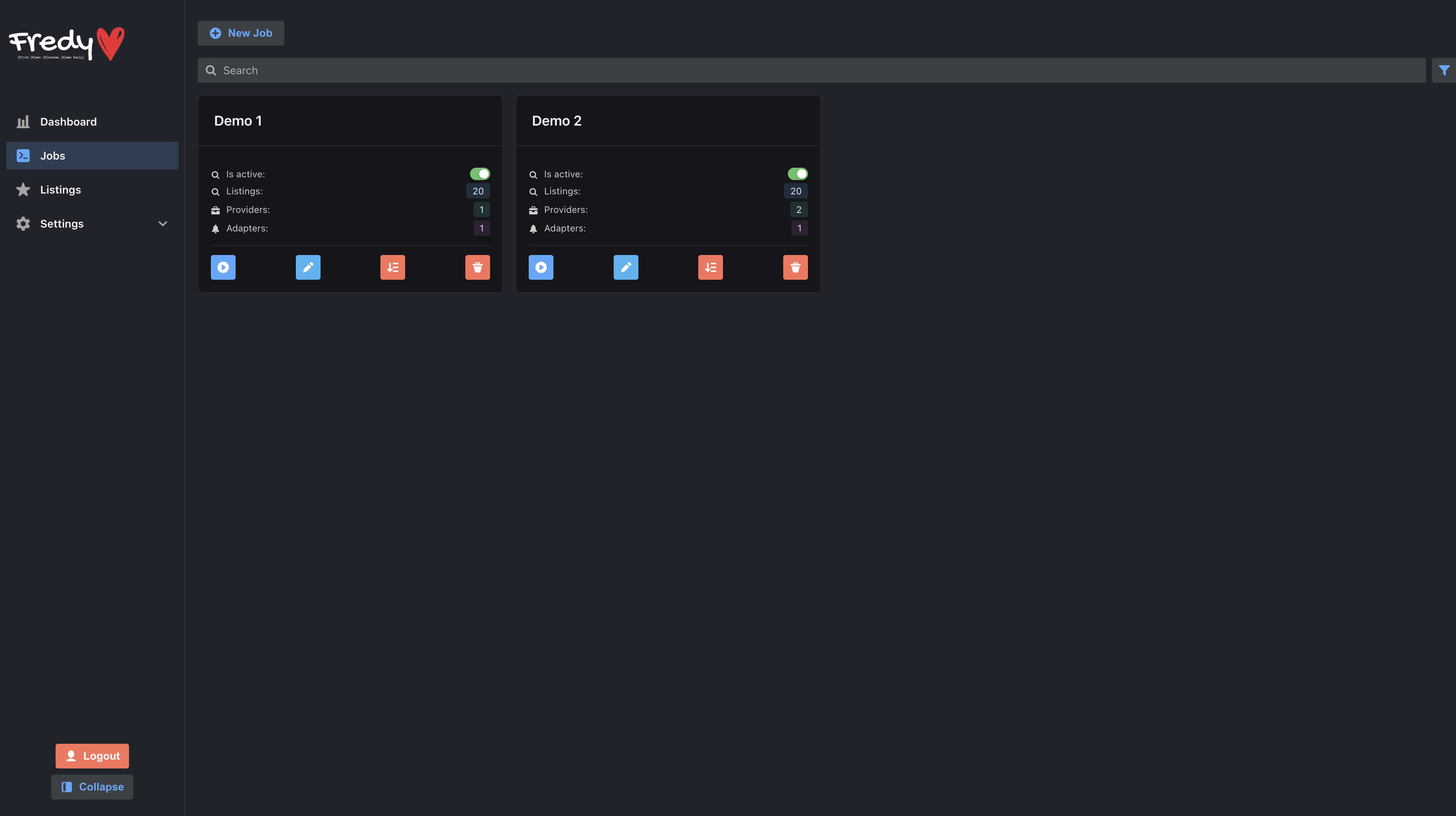 Screenshot showing Fredy