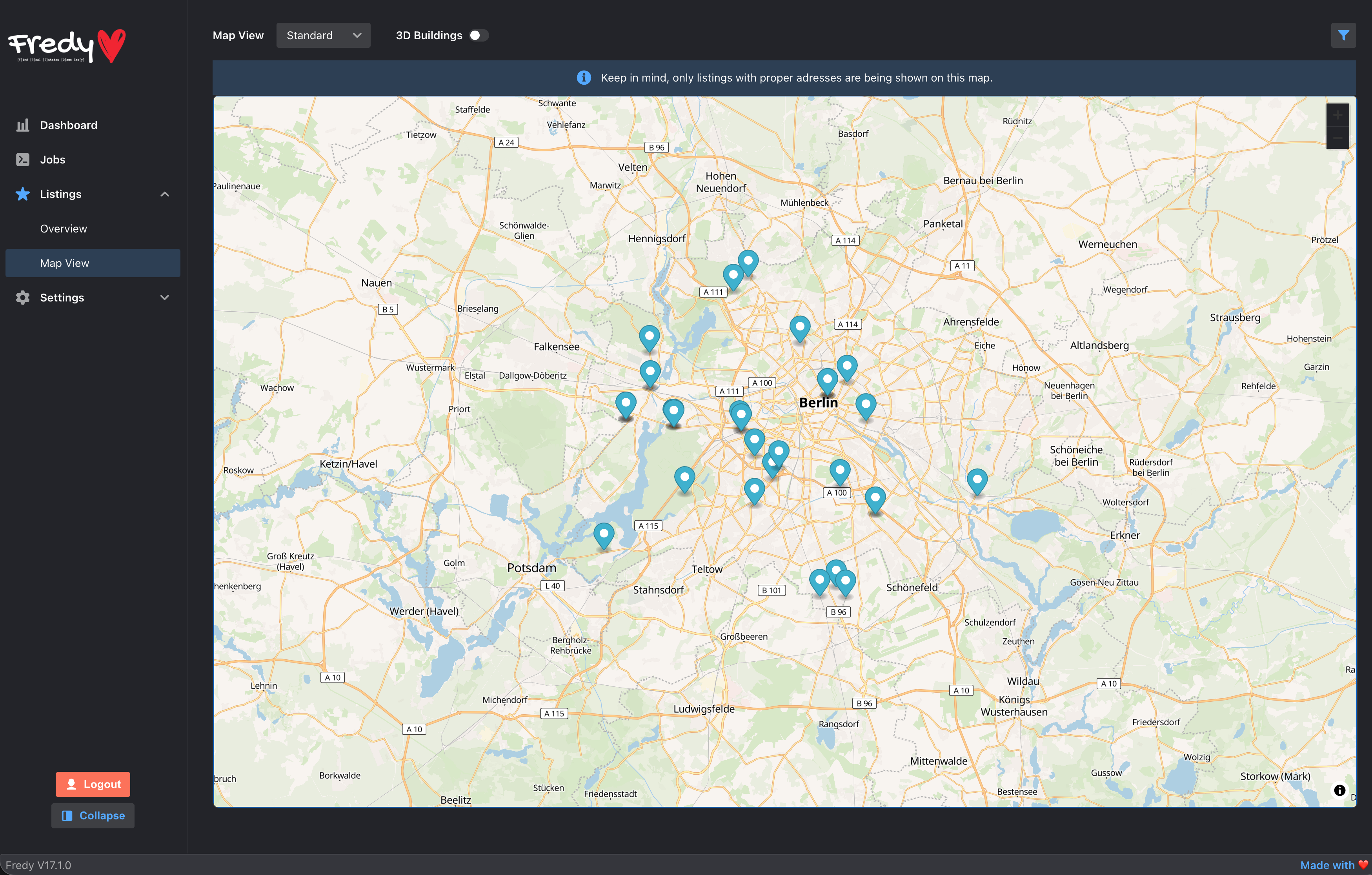 Screenshot showing Fredy