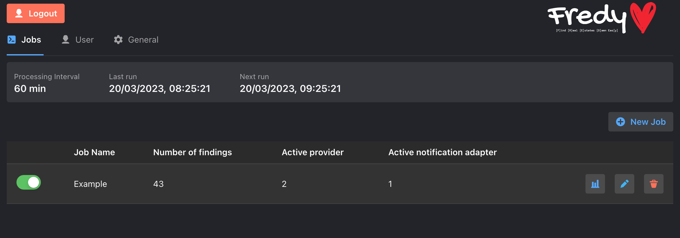 Screenshot showing job configuration in Fredy