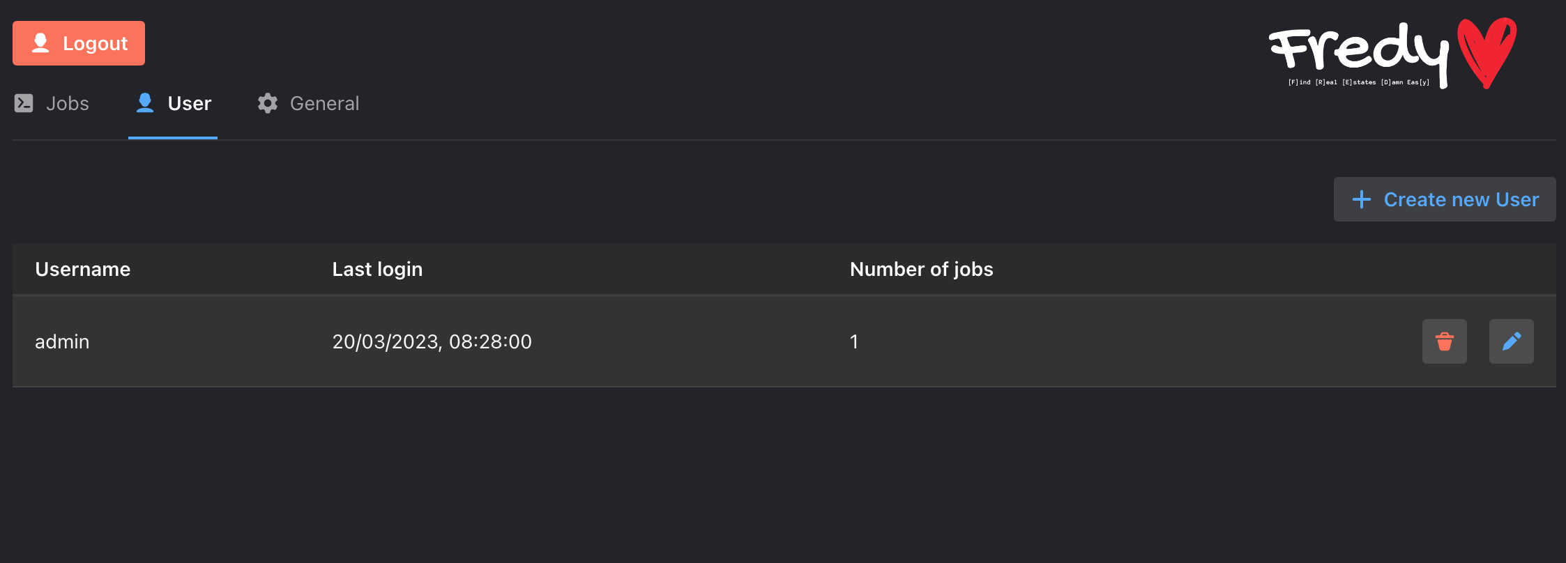 Screenshot showing job overview in Fredy