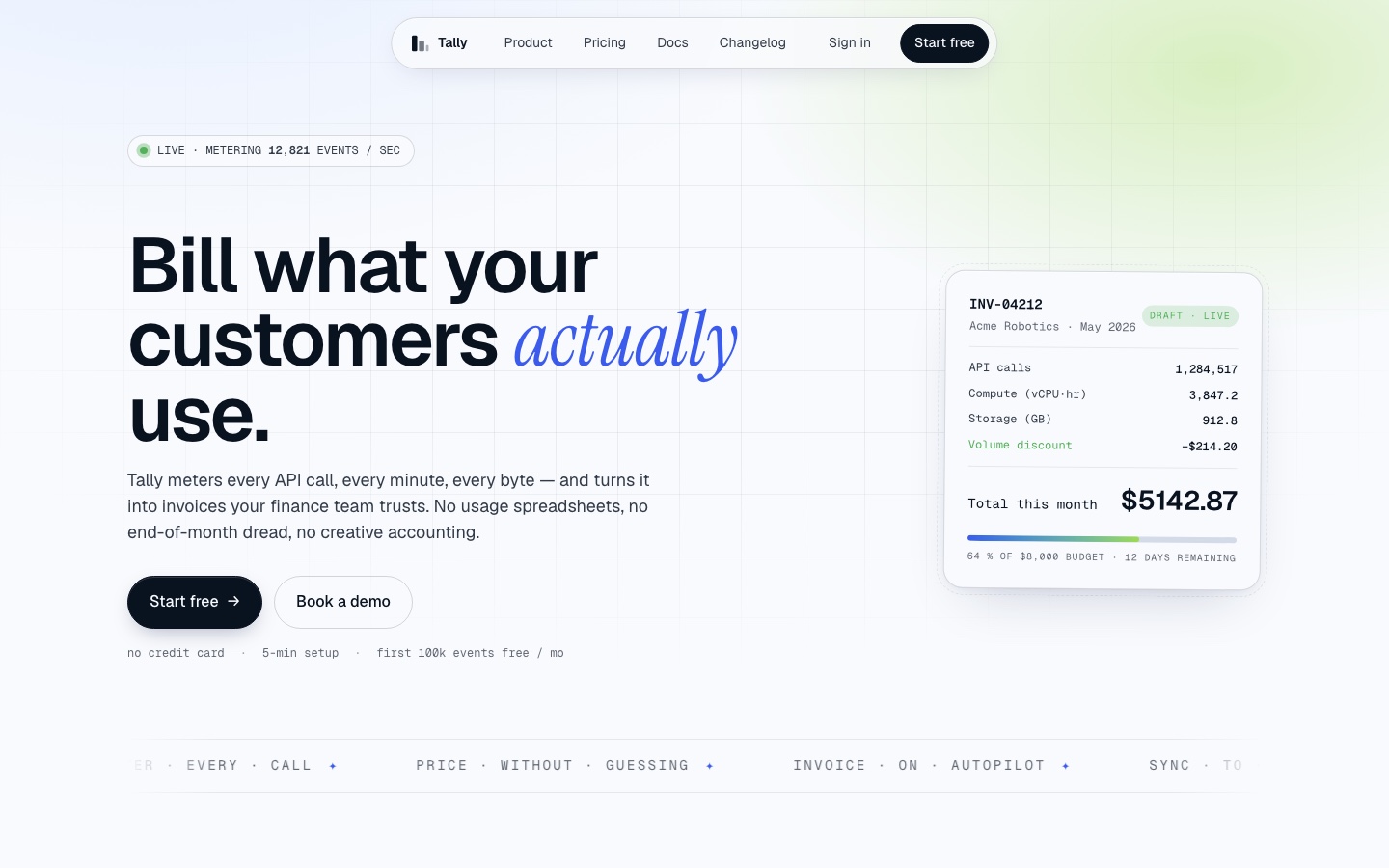 Tally — SaaS product page hero