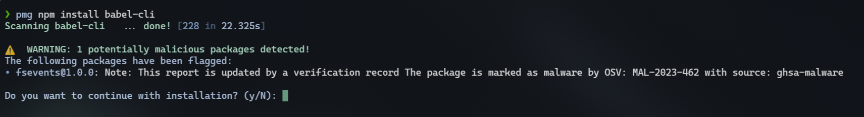 pmg scan malicious package